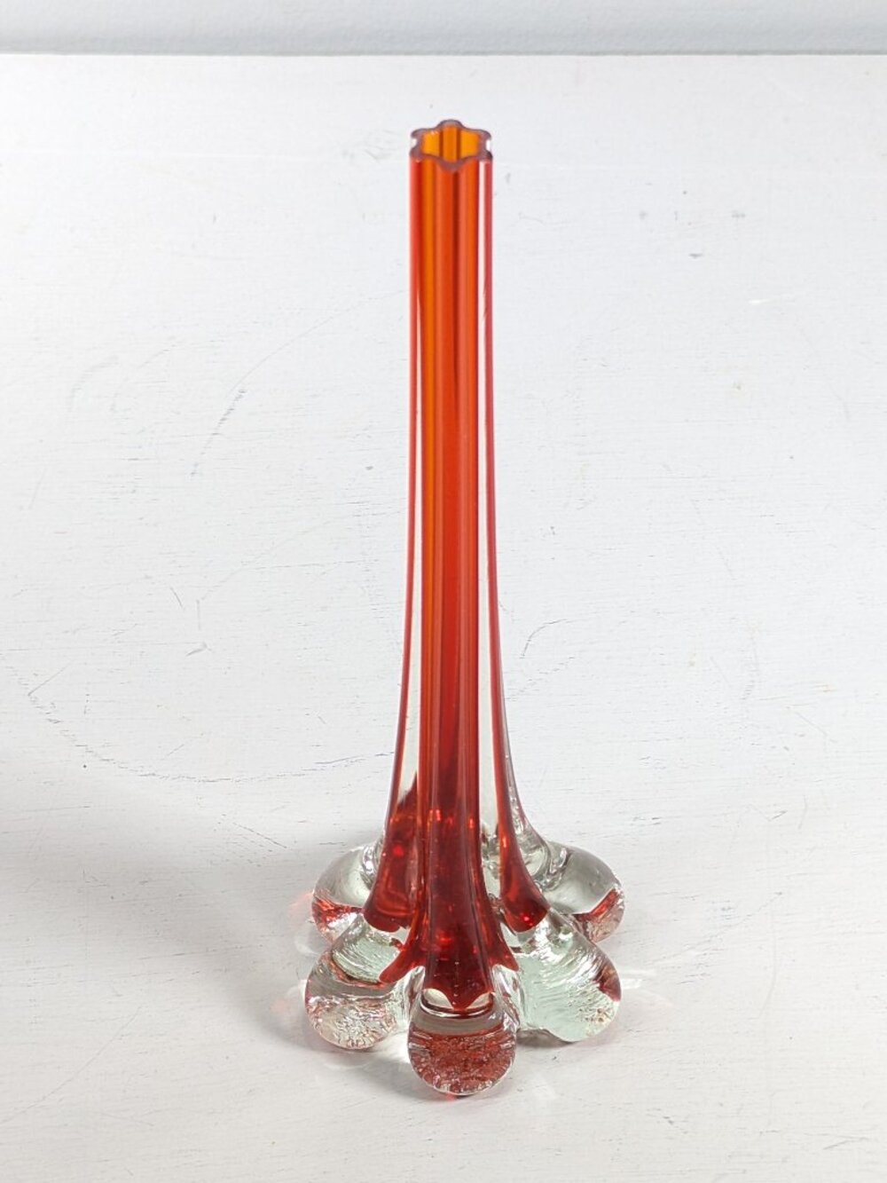 Small Red art glass vase, Crimson Red Elephant Foot bud vase